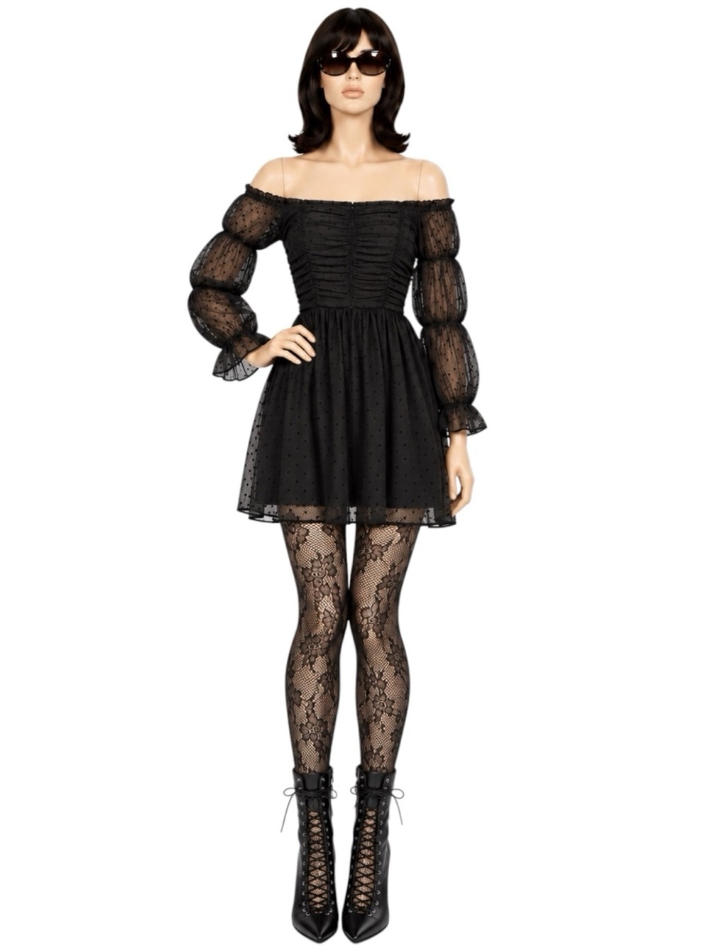 Baby Doll Black Sheer Sequin Dress Size M Whimsy Goth Ethereal Dark Romantic